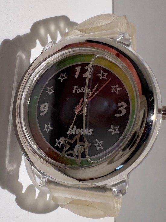 FOSSIL MOOD WATCH VINTAGE (new/never worn) ORIGINAL BOX, NEW BATTERY RUBBER BAND main image 4
